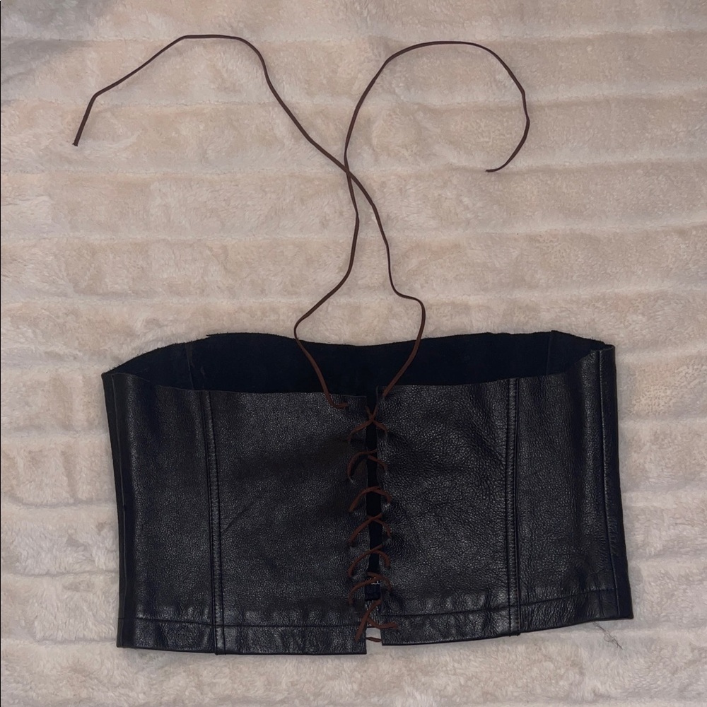 Black Leather Lace-Up Corset Belt